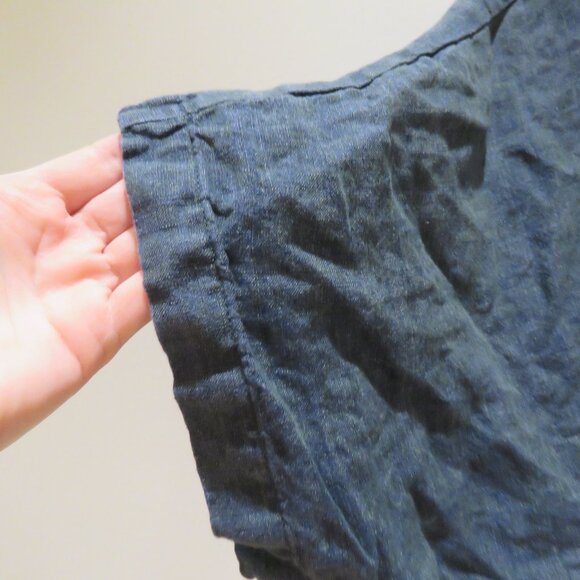 EILEEN FISHER Washed Organic Linen Délavé Band Collar Shirt in Indigo Lagenlook - Picture 5 of 15